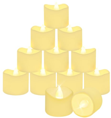 CNMTCCO LED Teelichter, 24 LEDs Teelichter Kerzen mit Batterie, Flackernd Flamme LED Teelichter Kerzen, Elektrische LED Flammenlos Votivkerzen für Halloween Weihnachten (Warmweiß, 3.6 x 3.2 CM)