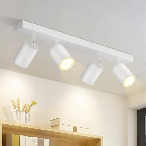ZMH Deckenleuchte 4 Flammig Deckenstrahler Deckenlampe Weiß Strahler GU10 | 350°Schwenkbar Deckenpots Modern Flurlampe Industrial Spotlampe für Wohnzimmer Schlafzimmer Küche (Ohne Leuchtmittel)