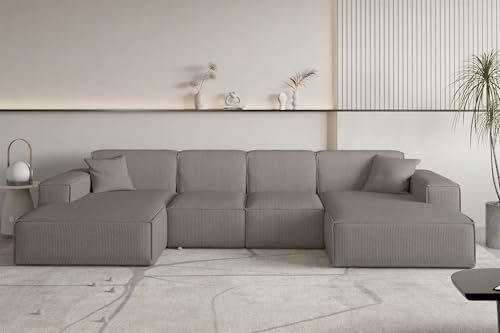 Fun Möbel Wohnlandschaft Sofa U-Form CELES Premium XS in Stoff Scala (Taupe)