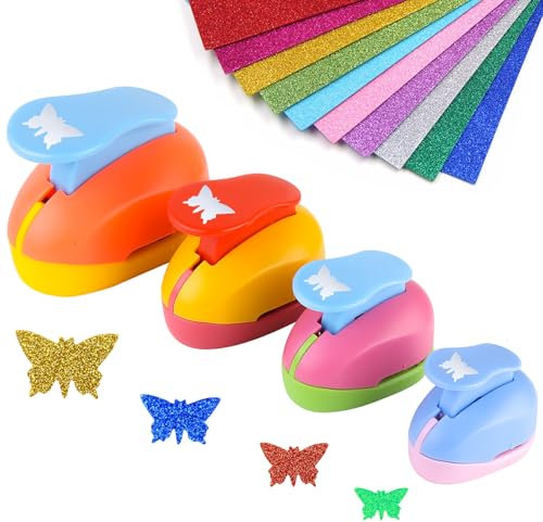 4 Piece Paper Punch Set, Motif Punch, Motif Hole Punch, Butterfly Design for Children, DIY Scrapbook, Photo Album, Craft, Greeting Cards, Punch Tool (8, 16, 25, 35 mm)