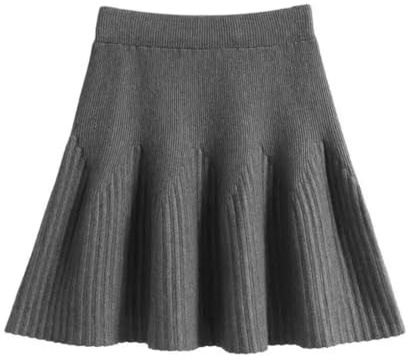 Damen-Strickrock aus Wolle, einfarbiger Unterrock, kurzer Regenschirmrock, grau, Einheitsgröße