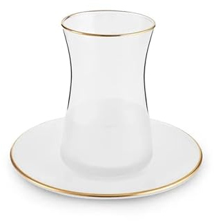 KARACA Jasmine Service à thé turc pour 6 personnes – Tasse à thé en verre et soucoupe pour le thé de l'après-midi – Passe au lave-vaisselle – Service à thé turc de 12 pièces pour adultes (170 ml)