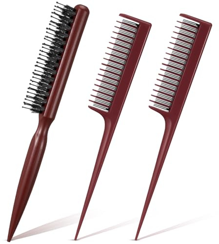 Patelai 3 Pcs Hair Teasing Comb Set Includes 2 Nylon Triple Comb and Boar Bristle Teaser Brushes for Women Stylist Men Backcombing Slicking Curly Thick Wet Hair(Brown)