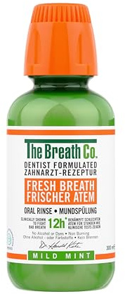 The Breath Co.Breath Co Alcohol Free Mouthwash - Dentist Formulated Oral Rinse for 12 Hours of Fresh Breath - Mild Mint Flavour, 300 ml
