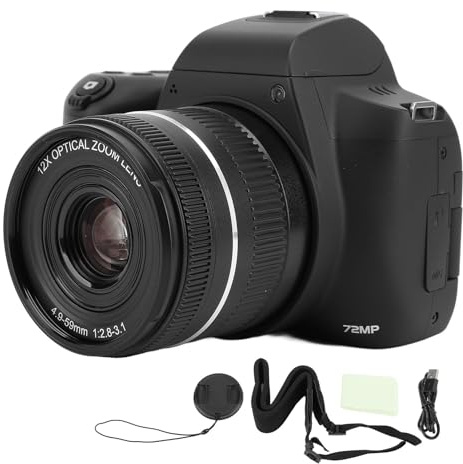 Fotocamera Digitale 4K HD 72MP Zoom 12x Autofocus Micro SLR con Obiettivo Telescopico Schermo IPS da 3 Pollici per Principianti