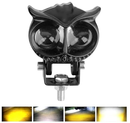 Feux Avant Projecteurs Universels Phares Moto 32W, LED 3000lm Hibou Jaune Blanc, Stroboscope Quatre Modes, Lampe Stroboscopique 9-85V Moto Phares(1Pc Yellow White)