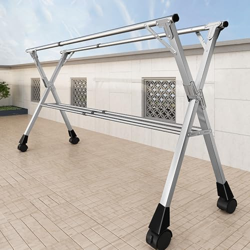 Wäscheständer - Stehende Trockenständer - Tragbarer, zusammenklappbarer Wäscheständer, Länge kann erweitert werden, robuster Kleiderständer aus Edelstahl mit Schuhtrockner, B~2,4 m/7,87 ft (eine Farbe