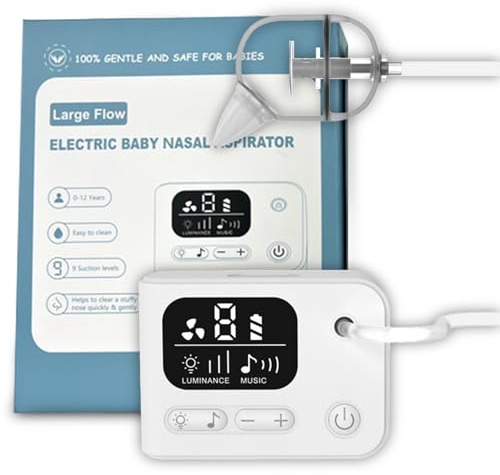 Ruiqas Aspiratore nasale elettrico per bambini, 9 livelli di aspirazione del moccio con musica lenitiva e luce notturna, detergente portatile per il naso per neonati e bambini, dispositivo di