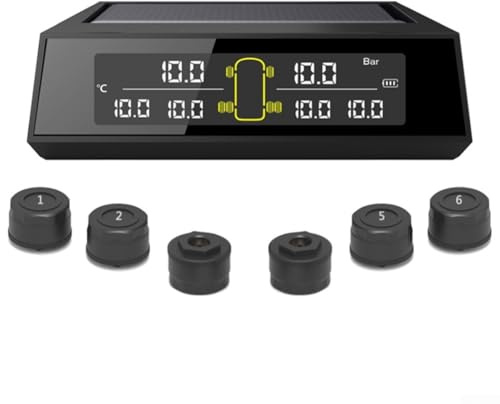 Système de surveillance de la pression des pneus de voiture à écran LCD TPMS solaire avec chargement USB pour 4 à 6 pneus, détection de température réelle, étanchéité IP5K4K, 433,92 MHz (externe)