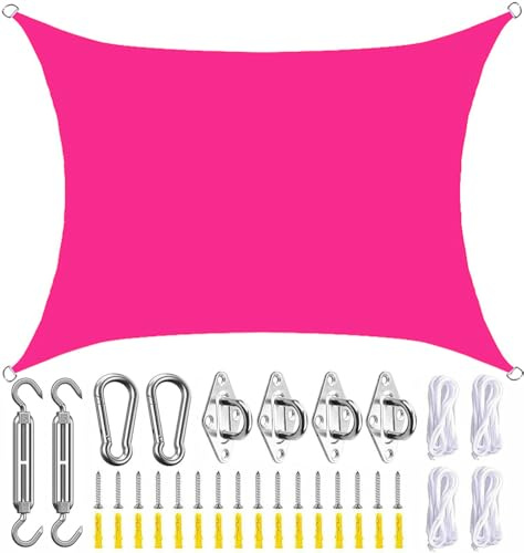 SLDAGe Vela Parasole Rosa Rossa 20 Taglie Rettangolari, Tenda Vela Ombreggiante Rettangolare Impermeabile Blocco Raggi UV 95％ con Kit Fissaggio Tenda a Vela, Vela da Sole per Esterno Giardino,6x7m