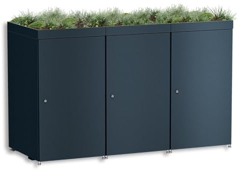 Metzler Mülltonnenbox 3er 240L in Anthrazit mit Pflanzdach | Für 3 Tonnen aus Aluminium rostfrei & abschließbar | Mülltonnenverkleidung außen mit höhenverstellbare Füße | Müllbox für Garten
