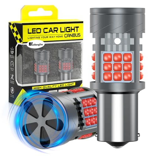 KaiDengZhe 1156 BA15S LED Lampadina con Ventola, Senza Errori CANBUS 3000LM 28W Rosso 7506 1141 P21W LED per luce di Retromarcia, Stop, Posteriore Antinebbia, Indicatore di Direzione - 2 PZ
