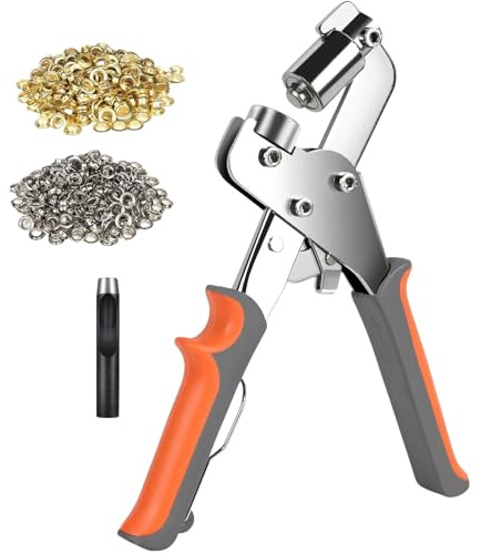 OUPADOS Professionellt set med öljettringar, fyra färger 500 (diameter 10 mm) öljettkanalceller med tång, monteringsverktygssats, magnetisk öljettpress tillverkad av härdat stål, öljetttång