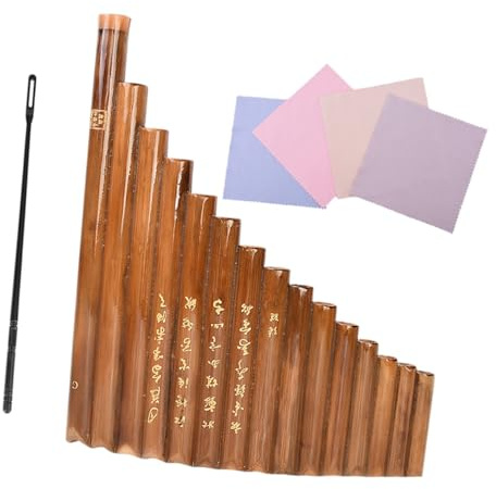 SAFIGLE Traditionelle Panflöte Zufälliger Stil Zufälliger Farbe aus Bambus mit 15 Rohren Klarer und Melodischer Klang Praktische Ausführung Braun für Anfänger und Schulmusikinstrument