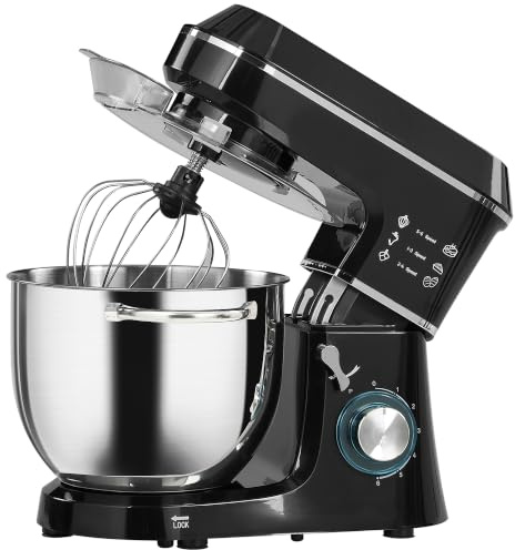 HOMCOM Impastatrice Planetaria con Ciotola Inox 7L 1400W 6 Velocità Pulse | Testa Inclinabile, Professionale Antiscivolo, Gancio Impastare, Frusta, Sbattitore, Paraschizzi, Accessori