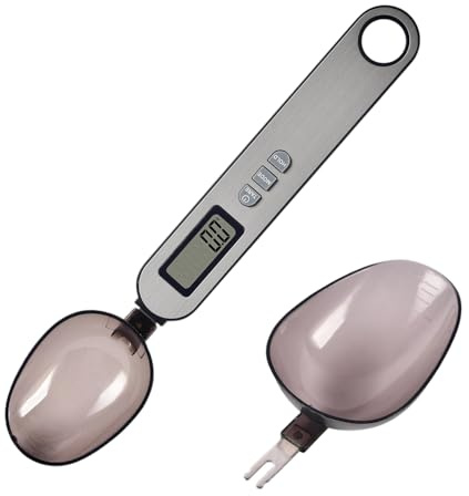 Báscula digital de cuchara 500 g/0,1 g, cuchara medidora electrónica de acero inoxidable, con 2 cabezales extraíbles, báscula de cocina precisa para leche en polvo, comida para mascotas, especias y