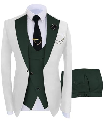 Conjunto de traje de 3 piezas para hombre, ajuste delgado, solapa de muesca, un botón, bloque de color, blazer para padrino de boda, chaleco y pantalones para banquete de boda