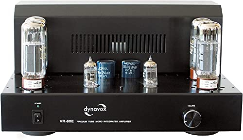Dynavox Röhren Mono-Vollverstärker VR-80 schwarz, HiFi-Verstärker für warmen Röhren-Sound, Vintage-Design mit abnehmbaren Schutzgitter schwarz/silber