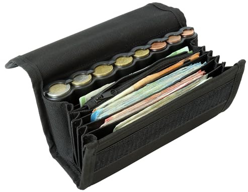 Monepass - Bolso de Camarero con Cambiador de Monedas Euro (8 Piezas) Abs Negro - Cierre XXL Tipo Velcro - Ideal para Profesiones de Transporte (Repartidor, Conductor de autobús, Taxi…)