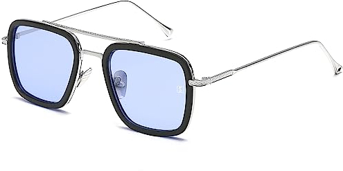 SHEEN KELLY Retro Sonnenbrille Quadratische Metallrahmen für Männer Frauen Klassiker Sonnenbrille Piloten Schwarz Linsen 1:1