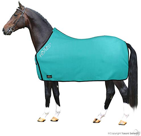 Horses, Fleece Pferdedecke, Basismodell, weich und bequem, ideal für Transport und Feierabend, Größe XS-120cm bis XXL-162cm, erhältlich (Türkis- 135 cm)