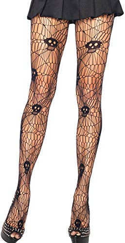 MAKFORT Halloween Kostüm Damen Sexy Totenkopf Netzstrumpfhose Schwarz Schädel Fishnet Tights
