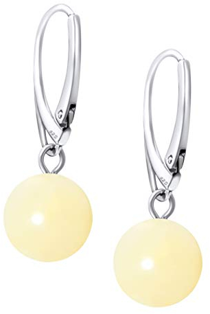 ANDANTE Premium Collection - Echter OSTSEE Bernstein Ohrringe in 925 Sterling Silber ** Sonne der Anden ** Zertifiziert - Gold des MEERES - Farbe MILCHIG GELB