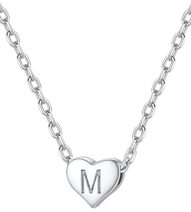 Silvora Halskette mit Buchstaben Anhänger S925 Silber Alphabet M Initialen Halsketten Damen M Buchstaben Kette mit Deinem Wunschbuchstaben 40cm+5cm
