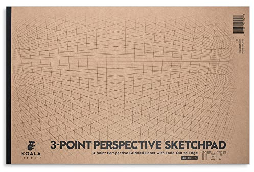 Koala Tools | Zeichenperspektive (3 Punkte) großer Skizzenblock, Zeichenpapier | 27,9 x 43,2 cm, 40 Seiten – Perspektiven-Rasterpapier für Inneneinrichtung, Industrie, Architektur- und 3D-Design