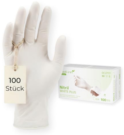 Medi-Inn PS gloves, nitrile powder-free white plus white size M 93413 nitrile gloves, disposable gloves, pack of 100