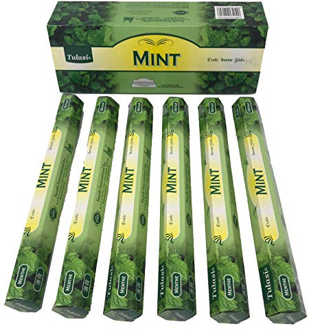 Incienso Aromático Menta, Incienso Natural Aromaterapia, Barras de Incienso, Caja 6 Paquetes de 20 Unidades c.u., Gran Duración
