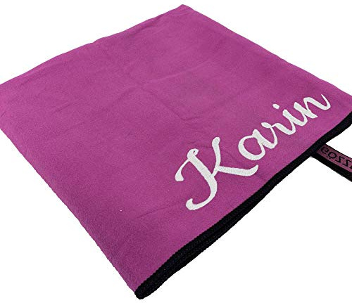 Sporthandtuch mit Name oder Wunschtext Bestickt, Mikrofaser Handtuch - ideal als Fitnesshandtuch, Badehandtuch, Reisehandtuch & Strandtuch, kompakt, leicht & schnelltrocknend, 50 x 100 cm lila