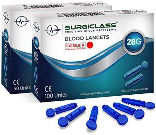 Surgiclass Blood Glucose lancets 28G for Diabetics Test Sterile Pack of 50 + Lancet Device BLD28G50+DEV