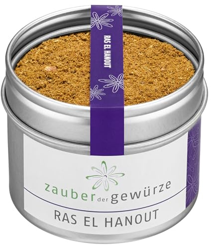 Zauber der Gewürze Ras el hanout - marokkanische Gewürzmischung für Couscous, Tajine, Lamm und weitere Gerichte der orientalischen Küche, Spitzen-Qualität in wiederverschließbarer Aroma-Dose, 50 g
