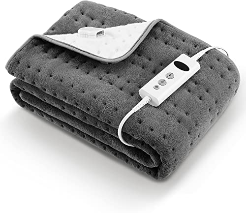 Elektrisches Wärmeunterbett 150 x 80 cm Grey mit 10 Temperaturstufen, Abschaltautomatik & Überhitzungsschutz, Einfache Fixierung auf Bett und Matratze (Korallenvlies)