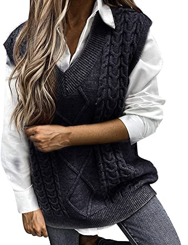Gilet Pulls sans Manches Gilet Femmes Gilet en Tricot Classique Pull À Col en V Printemps Hiver Pull Chaud sans Manches