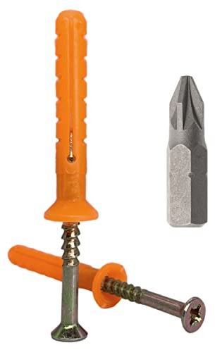 Confezione da 100 tappi per unghie in nylon, 6,0 x 40 mm, con viti a testa svasata, fissaggio a telaio a parete, tasselli, viti di fissaggio a martello (100, 6,0 x 40 mm)