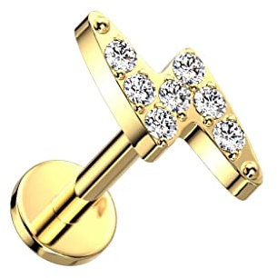 Paula & Fritz® Push-In Labret Piercing Blitz Zirkonia Titan-IUM Grade 23 Kugel Piercing Set Mehrfarbig 1-mm 1,2-mm Stab-Dicke Blüten-Sockel Madonna Medusa