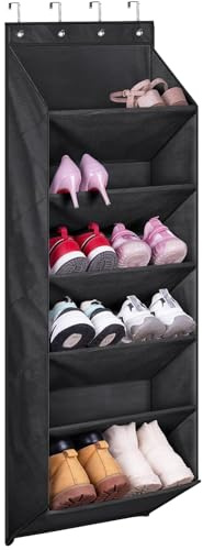 MISSLO Étagère à chaussures pour porte avec poches profondes pour 12 paires de chaussures au-dessus de la porte, cintre à suspendre pour placard et dortoir, porte étroite de rangement, noir