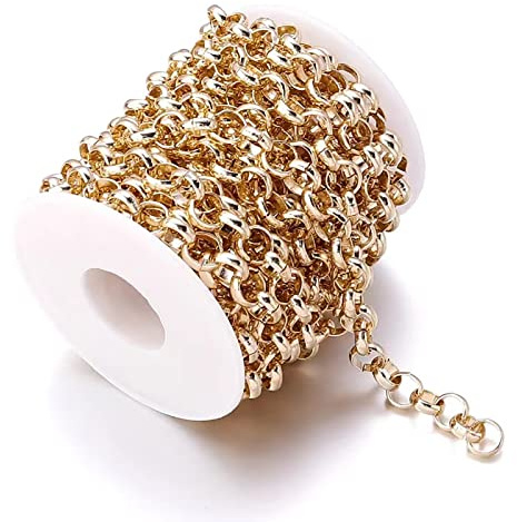 Jaydis Aluminium-Panzerketten 4,5 m 12 x 3,3 mm O-förmige Kettenglieder Halskette Glieder Gold mit Spule für Bastelarbeiten Armbänder Schmuckherstellung