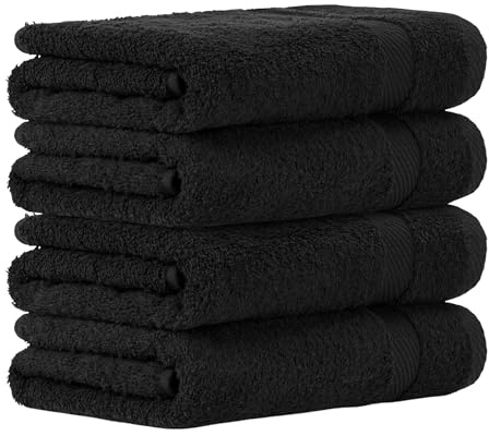 Luckytowel Handtücher Set 50x100 cm – Oeko-TEX Handtuch-Set aus 100% Baumwolle mit 600 g/m² – Frottiertücher mit Aufhängeschlaufe – flauschig & saugstark – Frottee Handtuchset – 4er Pack Schwarz