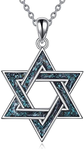 YFN Star of David Necklace Sterling Silver Tuquoise Pendant Jewish Star Jewellery Gifts for Women Men