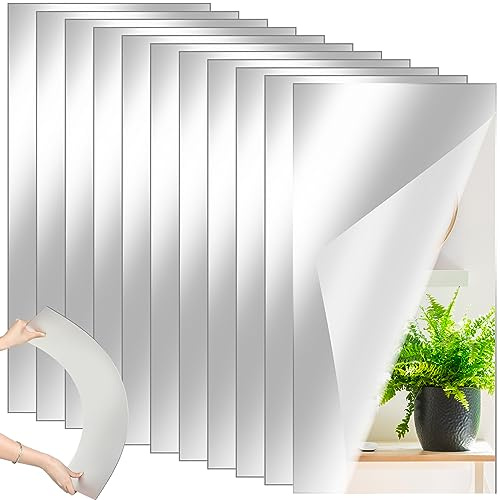 Queekay 10 Pcs Home Gym Mirrors 12 x 24 Acrylic Wall Mirror Tiles 2mm Thick Self Adhesive Mirror Sheets Frameless Wall Mounted Mirror Stickers Decor for Workout Bedroom Ceiling
