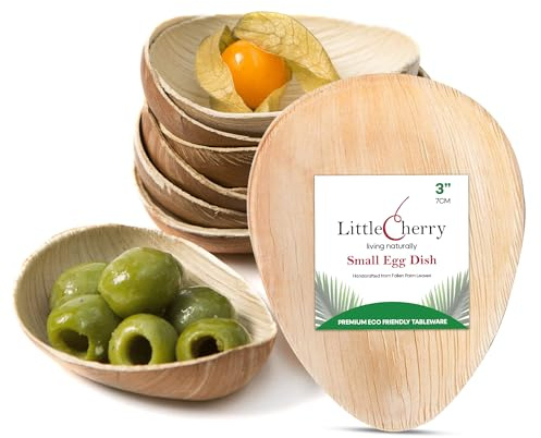 Little Cherry Pack Palm Leaf Bowls | Eco-Friendly Disposable Bowls Perfect for Parties, BBQ & Catering | Single Serving Dishes, Mini Bowls, Dessert Bowls (Small Egg Dish - 3 Inch, 30, Count)