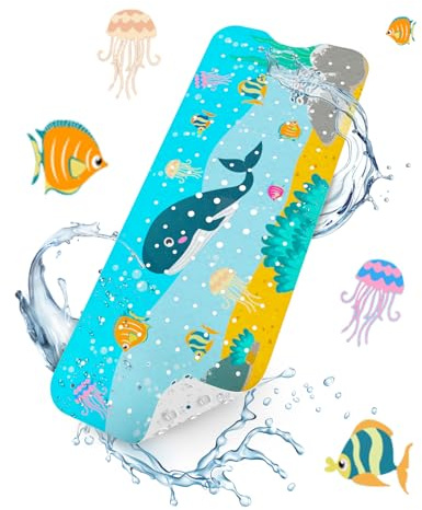 HITSLAM Badewannenmatte rutschfest Kinder, 101x40cm Extra Lange Antirutschmatte Badewanne Kinder, Duschmatte rutschfest Baby, Schimmelresistent & Maschinenwaschbar Badematte, Wal