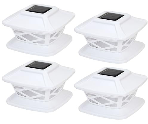 Livhome 4 Pack Solar LED Lights - Outdoor Garden IP65 Waterproof Square Landscape Post Cap Lamps for Patio Fence Deck 4x4 5x5 6x6 inch Wooden Posts, White