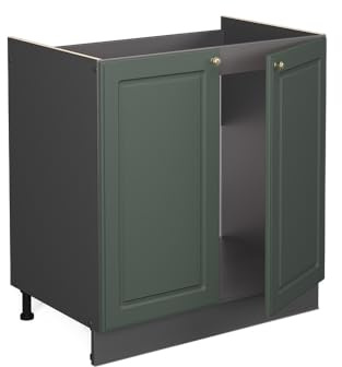 Vicco Spülenunterschrank Fame-Line, Grün-Gold Landhaus, 80 cm | MDF-Front · AP Marmor inkl. · Höhenverstellbare Füße · Metallgriffe · Soft-Close