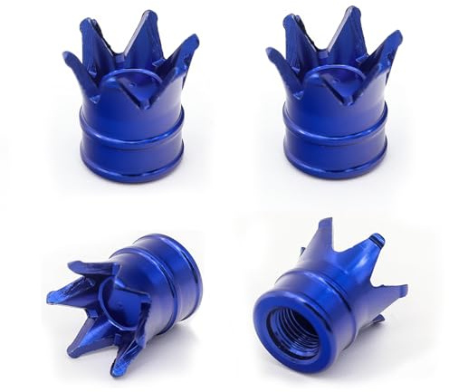 Misuyue Ventilkappen Auto Krone 4pc, Aluminium Ventilkappen Fahrrad Blau | Reifenventilkappen, Universal Autoventil Kappe für Auto Fahrrad LKW Motorrad Autozubehör