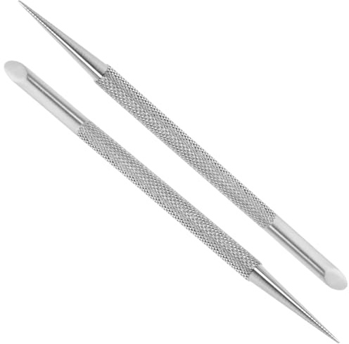 TOVINANNA Nail Cuticle Pusher, 2pcs Stainless Steel Nail Cleaning Sticks Polish Remover Manicure Tool with Ergonomic Non-Slip Handle for Cuticle Care, 4.76 Inch
