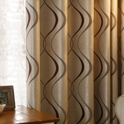 1 Pair Pencil Pleat Curtains for Living Room Modern Striped Curtains for Bedroom (66x72 Inch,Coffee)